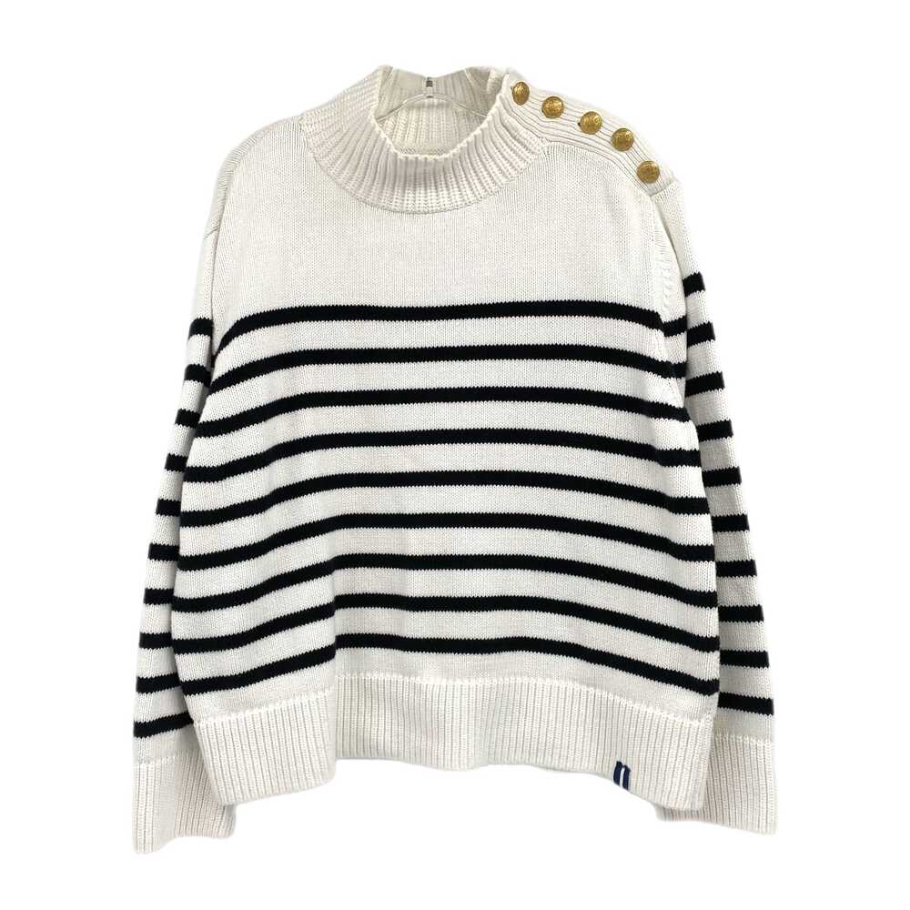 COURT & ROWE White Black Striped High Neck Knit Sweater | Size XL